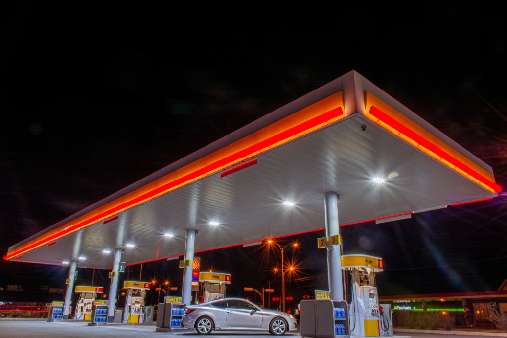 Fuel stations & canopies lit with LED fixtures